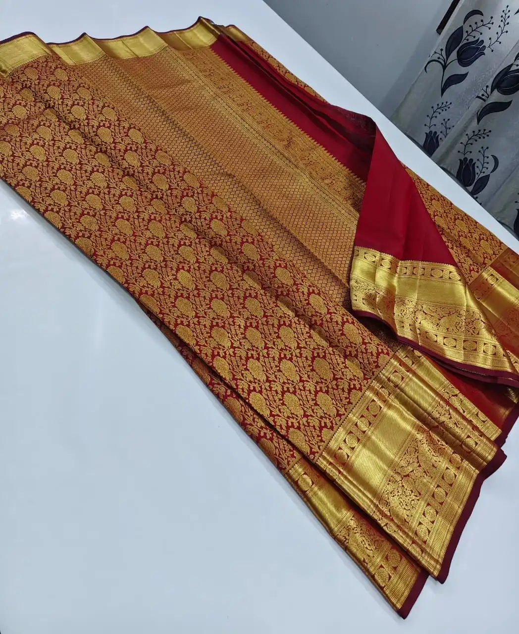 Rani Pink Kanjivaram Silk Saree with a Broad Golden Zari Border